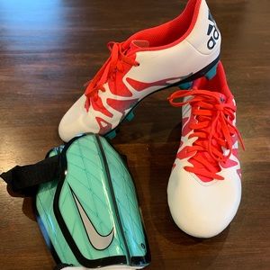 Womens Adidas Soccer shoes size 7.5 and Nike shin guards